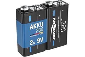 ANSMANN Akku E-Block 9V 280 mAh NI-MH, 2 Stück, geringe Selbstentladung, wiederaufladbar, ideal für Fernsteuerung, Messgeräte, Multimeter, Mikrofon