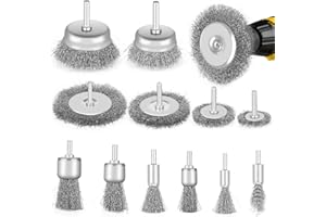 CIOXSOIO 12 Piezas Cepillos de Alambre para Taladro, 6 mm Vástago Redondo Cepillo para Taladro, Cepillo Metalico Limpieza con Vástago Hexagonal, Cepillo de Alambre para Pulir Lijar Eliminación Óxido