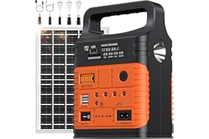 FTJKGH 20000mAh Portable Power Station, Power Station with Solar Panel, Bluetooth, FM Radio, LED Flashlight, Expansion SD Card, Camping Power Bank for Home, Road Trips, Fishing