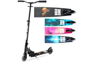 BOLDCUBE Trottinette 2 Roues Deluxe | Ages 6-14 + Ans | Enfants Ados | Pliable | sans Assemblage | Hauteur Adjustable 60 à 90 cm
