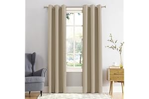 REHAN & CO Blackout Curtains for Bedroom Super Soft Thermal Insulated Black Out Eyelet Curtains with Tie Backs for Living Room, Kitchen Beige (W46 x L90 Inch 2 Panels)