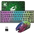 60% Compact Wireless Gaming Keyboard and Mouse Set, 3800mAh Type-c Rechargeable RGB Rainbow Light up Keyboard Mechanical Feel Breathing Backlight Light Mouse Green Mouse Pad for PC Laptop Gamer