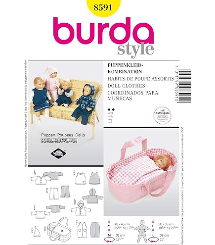 Burda B8308 Patron de Couture Habits de Poupée Assortis 19 x 13 cm