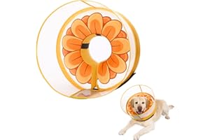 MARIYAGO Inflatable Dog Cone Collar with Enhanced Anti-Licking, Soft Neck Donut for Dogs Cats, Recovery Pet Cone Collar After Surgery for Large Medium Small Dogs (Yellow Flower, Large)