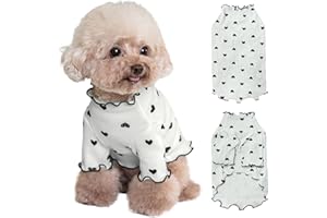 Yaopelky Haustierkleidung für kleine Hunde und Katzen, Sommer, Herbst, Herz, Bedruckt, dehnbar, Rüschen, langärmelig, Outfits für Chihuahua, Schnauzer, Shih Tzu, Yorkie (Grau, klein)