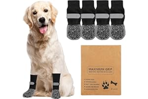 QKURT 2 Paia Calzini Antiscivolo per Cani, Protezioni per Zampe di Cane con Cinghie Regolabili, Protezione dalle Leccate alle Zampe, Calzini per Cani per Camminare sui Pavimenti in Legno,S