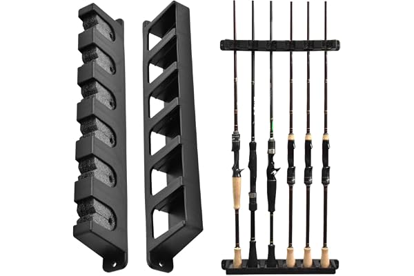 Laughhe 1 Paire Porte Canne à Pêche, Support Canne à Pêche Ratelier Canne a Peche Mural Rod Rack Stockage de 6 Pôles, Support de Rangement pour Cannes à Pêche pour Mur Garage Bateau (Verticaux)