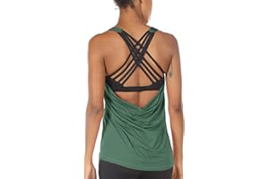 icyzone Camisetas de Yoga para Mujer con Brasier Integrado para Entrenamiento, Gimnasio, Chaleco Deportivo