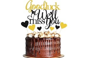 Elicola We Will Miss You Good Luck Cake Toppers Glitter We Will Miss You Cake Topper for Job Change Retirement Graduation Party Cake Decorations, Black Gold
