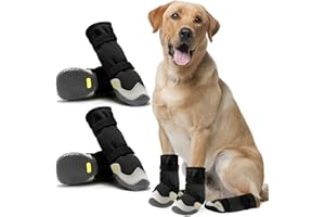 AQH Dog Boots Thermal Long Tube for Dogs with Reflective Straps, Breathable Microfiber Leather Rubber Sole Dogs Paw Protector for Small Medium Large Dog (C, 7#), Black