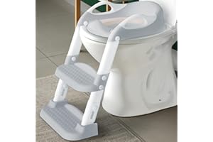 JOOL BABY PRODUCTS Jool Baby - Escalera de Entrenamiento para IR al baño - Asiento Acolchado Suave, Altura Ajustable, Plegable, Antideslizante con Protector contra Salpicaduras - Ready Step Go! - Jool Baby (Gris)