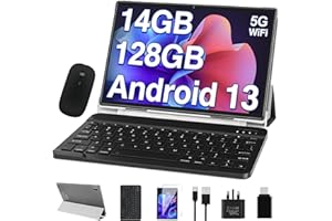 OANGCC 2024 Latest Tablet 10 Inch Android 13 OS Tablets, 14GB RAM 128GB ROM (TF 1TB), Octa Core, 8000mAh | 5+8MP | FHD Display | Bluetooth | Widgets | GPS | Tablet PC WiFi with Mouse & Keyboard - Grey