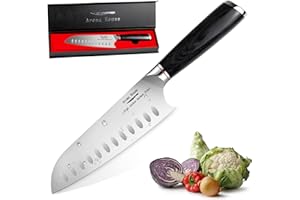 Aroma House Couteau Santoku Couteau de cuisine 7 pouces Couteau asiatique allemand ultra-tranchant en acier inoxydable avec manche ergonomique et coffret cadeau Le meilleur choix pour la cuisine