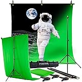 Pixetool – Green Screen set 2,6m x 1,5m – Studio Fotografico – Telo di Sfondo – Greenscreen Fondale con Supporto – Schermo Ve