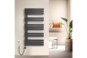 Meykoers Handtuchheizkörper Elektrisch Anthrazit 1176 x 600mm Badheizkörper Elektrisch mit Thermostat Bad Flach heizkörper Handtuchhalter Badezimmer Handtuchtrockner