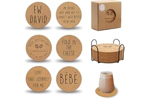 DACESTAR Schitts Creek - Posavasos de corcho para bebidas, diseño único de Schitt's Creek, ideal para regalos de cumpleaños y inauguración de la casa, 6 unidades con soporte de metal