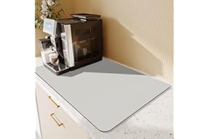 RUNUP Coffee Machine Mat Super Absorbent Dish Drying Mat, 40*60 cm Kitchen Draining Mat, Coffee Machine Quick Dry Dish Drainer Anti Slip Mat for Kitchen Counter (Silver Gray, 40*60 cm)