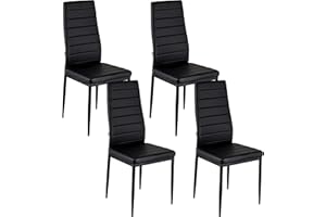 Baroni Home Juegos de 4 Sillas de Comedor con Respaldo Alto y Asiento Ergonómico con Costuras Decorativas, Sillas Elegantes Alcochado en Piel Sintética con Estructura en Acero, 40X48X96, Negro
