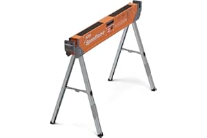 BORA Portamate Speedhorse Sawhorse - Single Piece Table Stand with Folding Legs, Metal Top for 2x4, Heavy Duty Pro Bench Saw Horse for Woodworking, Carpenters, Contractors, PM-4500, Orange