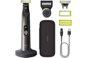 ‎PHILIPS PHILIPS OneBlade Pro 360 Face & Body - elektrischer Rasierer, Trimmer & Bodygroomer, 2x 360 Klingen, Präzisionskamm, 2x Körperaufsätze, Reisetasche, Ladestation, für Gesicht & Körper (QP6652/30)