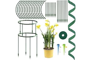 KAKVEIAI 19 Stück Pflanzenstütze für den Garten, Kunststoff Pflanzenstütze, Halbrunde Garten Pflanzenhalter Blumenstütze, 2 Automatisch Bewässerung, mit 1 Metern Ties, Geeignet für Pflanzen Blumen Gemüse
