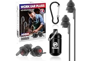 Naiicute Tapones para los oídos Trabajo con cordón silicona [2 pares], Protección auditiva el lugar de trabajo, Anti ruido Tapón reutilizable ear plugs para la construcción, corte de césped, tirador