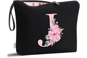 Vavabox A-Z Personalised Cosmetic Bag Birthday Gifts for Women, Mothers, Best Friends and Bridesmaids, black, J