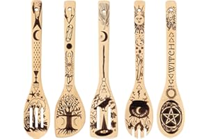 FUTERLY Witchy Gifts for Women - 5 PCS Wooden Spoons for Cooking,Witch Stuff for Kitchen Decor,Cottagecore Gifts for Witches,Witch Set for Pagan Decor, Witch Gifts for Friends