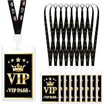 20 Passeports VIP Avec Lanière - Badge Plastique Noir Et Doré, Pochette 10x6.5 Cm - Pour Événements, Soirées, Concerts, Remise De Prix