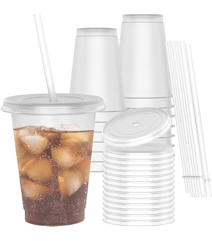 50 Gobelets Smoothie Transparents 500 Ml Avec Couvercles Et Papier Étanche - Réutilisables Pour Café Glacé, Fêtes, Takeaway