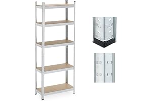 ‎RELAXDAYS Relaxdays Regał do dużych obciążeń, 5 poziomów, wys. x szer. x gł.: 180 x 70 x 30 cm, nośność 500 kg, stal, regał magazynowy do piwnicy i garażu, srebrny