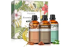 PHATOIL Set de Aceites Esenciales Amaderado 3 x 30ml, Aceites Esenciales para Humidificador Difusor Aromaterapia 100% Naturales Puros, Aceite Esencial Madera de Cedro, Sándalo, Canela