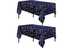ATBEAMEN 2pack Starry Sky Table Cloth Party,137*274cm Wipe Clean Starry Night PVC TableCloth Star Tablecloth Rectangular Dark Blue Starry Sky Disposable Table Cover for Parties BBQ Picnic Birthday Wedding