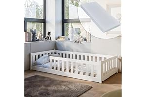 Kids Collective Montessori Letto da terra 80 x 180 cm con materasso, protezione anticaduta e rete a doghe Bianco Altre misure 80 x 160 cm 90 x 200 cm 120 x 200 cm 140 x 200 cm