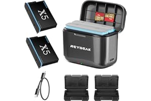 REYGEAK Wiederaufladbarer Lithium-Akku für Insta-360 X5, 2 x 2800 mAh Hochleistungs-Akkus mit Ladegerät für insta-360 X5 (Ladegerät + 2 Akkus)