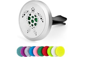 ANNASAMDO Auto Diffusor Aromatherapie Ätherische Öle Diffusor Autoduft Edelstahl Schildkröte Form Lufterfrischer Vent Clip mit 10 Stücke Austauschbare Nachfüllpads