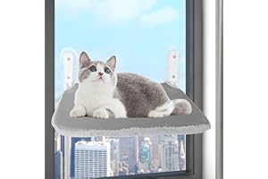 GOOPOOL Cat Window Bed, Cat Window Hammock with 4 Suction Cups and Sturdy Metal Frame, Foldable Cat Window Perch with Reversible Mat for for all seasons, Easy to Disassemble for Cleaning (Grey, Small)
