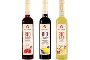 Höllinger Bio Sirop Set, 3 Bouteilles de 500ml, Framboise, Cassis-Citron et Gingembre, Ratio de Dilution 1:9, Sans Alcool
