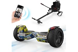 Hoverboard Kart Bundle, iHoverboard H8 All Terrain Hoverboards with K3/Q6 Go Kart, 8.5" Hoverboard with Bluetooth Speaker, Flash LED lights, Hoverboard and Kart Seat, Gift for Kids/Adults