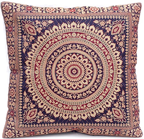 Dunkelblau Indische Seide Deko Kissenbezüge 40 cm x 40 cm, Extravaganten Design für Wohnzimmer und Schlafzimmer Dekor, Kissenhülle aus Indien. Angebot gültig solange der Vorrat reicht.