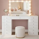 CLP Attalla Vanity with Lighting and Mirror 100x75 cm, Hollywood Mirror LED 3 Light Colours, with Drawers, USB-A and USB-C Co