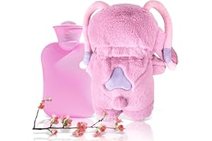HWJPDMBD Fluffy Wärmflasche, Sti-tch Wärmflasche, Wärmflasche Weiches Plüsch, Cartoon Heißwasserflasche für Kinder, Hot Water Bag, Herausnehmbarer Innenbehälter, Handwärmer für Kinder & Erwachsene (Rosa)