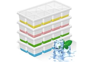 WOOBROO Grand Bac a Glacon,4 Pièces Moule à Glaçons,Bac à Glaçons en Silicone avec Couvercle pour Whisky,Cocktails,Bière,Vin,Boissons Réfrigérées,Sans BPA, Empilable Reutilisable(Vert+Bleu+Jaune+Rose)