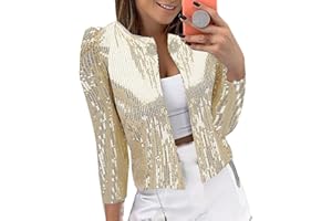 YUHYtop Damen Pailletten Cardigan Jacke Langarm Glitzer Bomberjacke Party Club Jacke Pailletten-Blazer Damen Elegant Tailliert Anzugjacke Glitzer Tops Kurz Oberteile Blazer Glitzer Outfits Clubwear