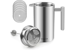 Dixmas French Press Caffettiera pistone filtro in acciaio inossidabile caffè americano macchina per caffè o tè - 1000ml / 8 tazze