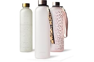 MAMEIDO Botella agua 1 litro, Botella motivacional sin BPA, antigoteo, Botella tritan para Colegio, Gym, Oficina (Rosé Quartz)