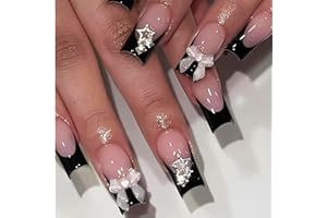 Goiern Długie paznokcie, bardzo długie, przezroczyste, sztuczne paznokcie dla kobiet i dziewcząt, kolor czarny