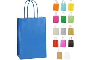 Thepaperbagstore 15 Blue Paper Party Bags With Handles - Colourful Paper Gift Bags for Kids and Adults Parties, Birthdays, Weddings, Baby Showers, Hen Parties and Sweets 14x21x8cm