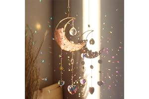 Cnwinu Crystal Suncatcher, Gold Moon Catchers Hanging with Chain Pendant Ornament, Rainbow Sunlight Deco, Wind Chimes for Window Bedroom Car Home Garden Party Decorations (Hourglass Moon Pink)