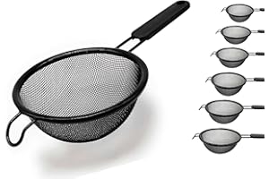 BRICOMIRAS Colino da cucina in acciaio inox con manico da 8 cm a 30 cm. Colino a maglia fine per olio, pasta, riso, ecc. Colatoi da cucina in acciaio inox maglia fine (nero 20 cm)